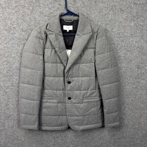 REISS Kadir Quilted Coat Jacket Grey Down Fill Notch Lapel Mens Size S NEW